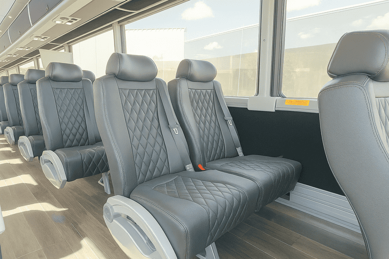 interior of South Jordan Minibus Company charter bus